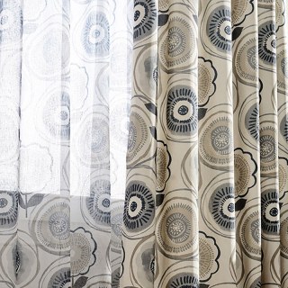 Circle Dance Multicolour Blue Grey Mid Century Modern Floral Voile Curtain 2