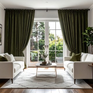 Doppelter Plüsch Dunkelolivgrüner Chenille Verdunkelungsvorhang 2