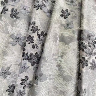 Moonlit Garden Silber und Schwarz 3D Jacquard Blumen Vorhang 5