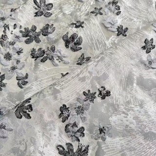 Moonlit Garden Silber und Schwarz 3D Jacquard Blumen Vorhang 7