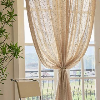 Gekräuselte Wellen Tweed inspiriert Mocha Beige Glitzernder Mesh Netzkurzvorhang 3