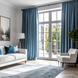 Glänzende Eierschalenblaue Samtvorhänge 3