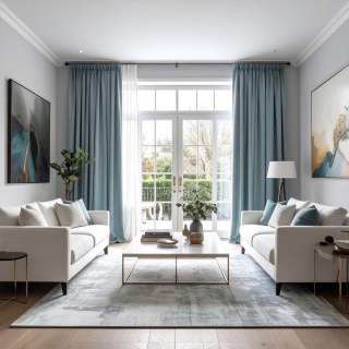 Glänzende Eierschalenblaue Samtvorhänge