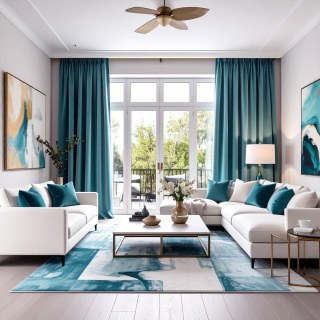 Glänzende Tealblaue Samtvorhänge