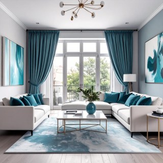 Glänzende Tealblaue Samtvorhänge 2