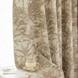 Vintage Tropica Mocha Braun Chenille Toile de Jouy Vorhänge 2