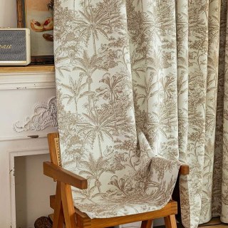 Vintage Tropica Mocha Braun Chenille Toile de Jouy Vorhänge 1