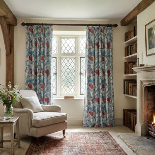 Arbutus Rote Beeren William Morris Blaue Blumen Samtvorhang 3