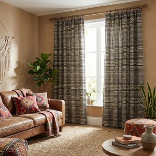 Aztek Ikat Schwarz-Weiß Horizontal Gestreifte Geometrische Vorhänge 2