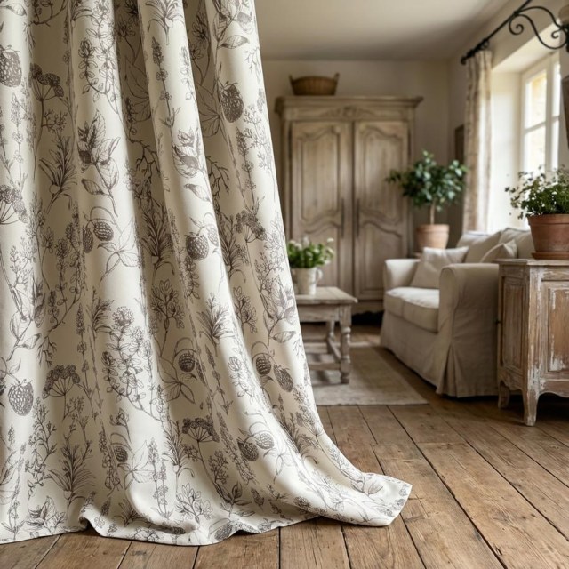 Berry Meadow Mocha Braun Blumig Chenille Vorhänge 1