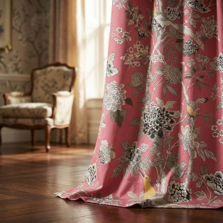 Vögel & Blüten Chinoiserie Korallenroter floraler Samtvorhang
