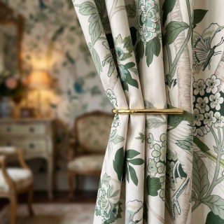 Vögel & Blüten Chinoiserie Olivgrüne florale Samtvorhänge 2