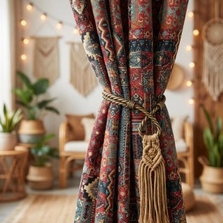 BOHO Rhapsodie Mehrfarbig Rot Geometrischer Vorhang 5