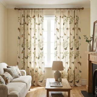 Schmetterlingsgarten Creme Blumenbestickte Leinenoptik Gardine 6