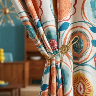 Circle Dance Multicolor Rot Gelb Blau Mid Century Modern Blumenmuster Vorhang 2