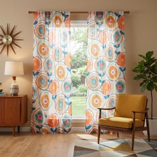 Kreistanz Mehrfarbig Rot Mid-Century Modern Blumen Voile Vorhang 3