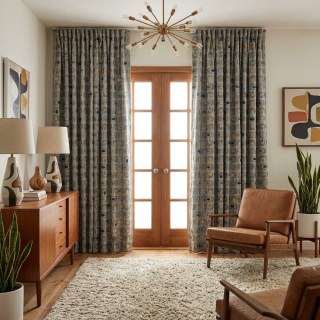 Circle Vibe Mid Century Modern Mehrfarbiger Grauer Geometrischer Chenille Verdunkelungsvorhang 2