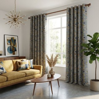 Circle Vibe Mid Century Modern Mehrfarbiger Grauer Geometrischer Chenille Verdunkelungsvorhang 3