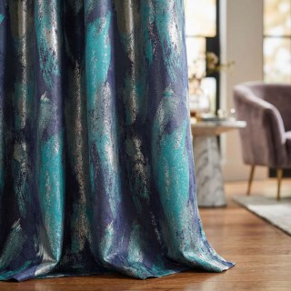 Blendender Pinselstrich Luxus Jacquard Teal & Blue Abstrakter Vorhang 2