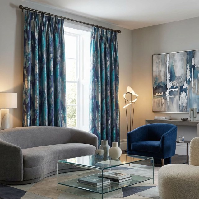 Blendender Pinselstrich Luxus Jacquard Teal & Blue Abstrakter Vorhang 1