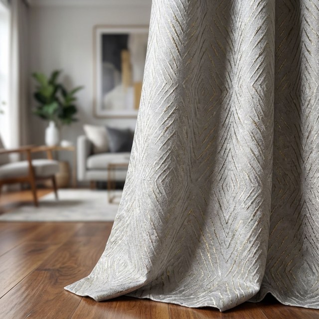 Diamond Life 3D Jacquard Gold Glitzernd Silber Grau Geometrischer Vorhang 1