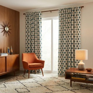 Dottie Delight Mid Century Modern Staubiges Türkis Polka Dot Chenille Vorhang 4