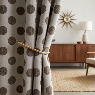 Dottie Delight Mid Century Modern Taupe Grün Gepunkteter Chenille Vorhang 2
