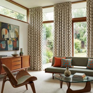 Dottie Delight Mid Century Modern Taupe Grün Gepunkteter Chenille Vorhang 6