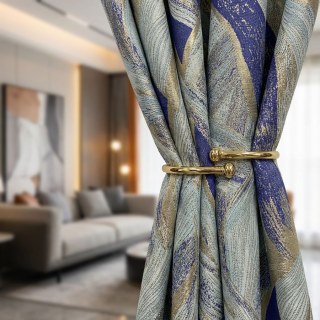 Dreamscape Luxuriöse Jacquard Abstrakte Blau-Gold Vorhänge 4