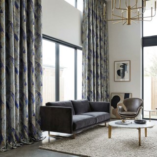 Dreamscape Luxuriöse Jacquard Abstrakte Blau-Gold Vorhänge 3