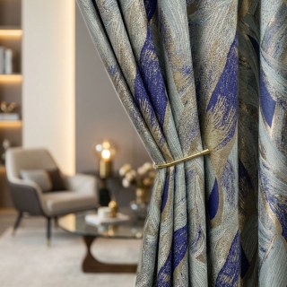 Dreamscape Luxuriöse Jacquard Abstrakte Blau-Gold Vorhänge 2