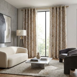 Dreamscape Luxuriöse Jacquard Abstrakt Creme- und Goldfarbene Vorhänge 3