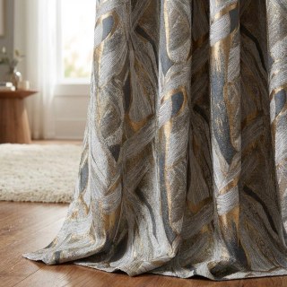 Dreamscape Luxuriöse Jacquard Abstrakt Grau und Gold Vorhänge