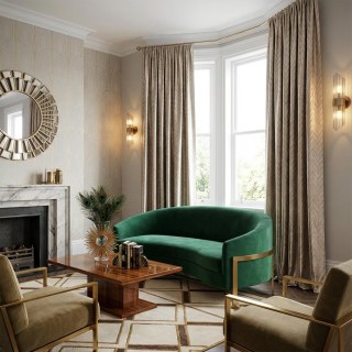 Elegante Art-Deco-Chevron-Champagner-Mokka-Vorhang mit goldenen Details 3