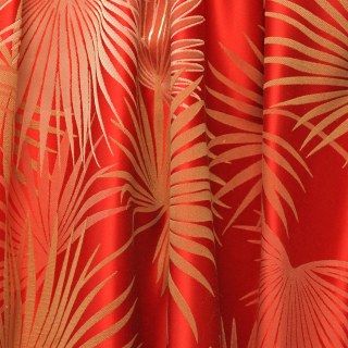 Fächerpalmen-Silhouette Roter Satin Tropische Blätter Vorhang 4