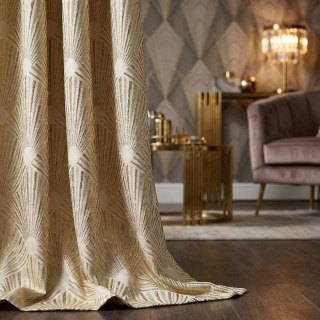 Fächergemustertes 3D-Jacquard Creme Gold Art-Deco Geometrisches Verdunklungsrollo 2
