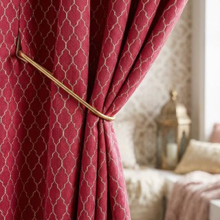 Edles Rankengitter 3D Jacquard Burgunder Weinrot Arabeske Vorhänge mit Golddetails 2