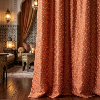 Fancy Trellis 3D Jacquard Orange Arabesque Vorhänge mit Gold Details 4