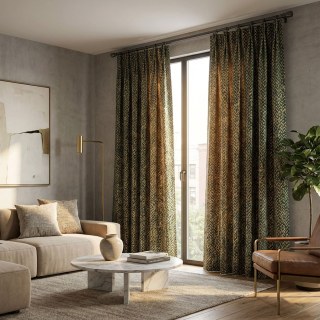 Feld aus Gold Luxus Jacquard Abstraktes Kornmuster Dunkelgrüner Vorhang 3