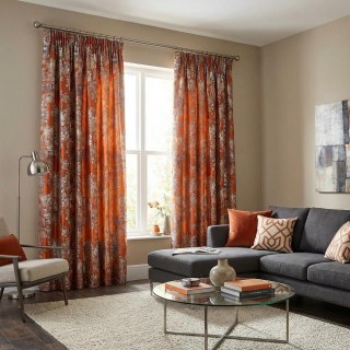 Blumige Reverie Jacquard Terracotta Orange Vorhänge 3