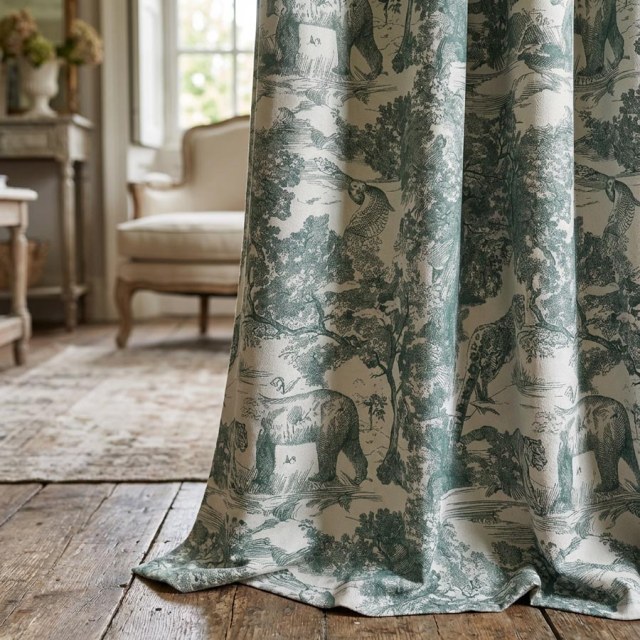 Forstgeschichte Toile de Jouy Bär Leopard Eule Matcha Grün Verdunkelungs- Tierdruck Vorhänge 1