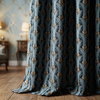 Geometrische Glamour Blau Grün und Gold Retro Art Deco Vorhänge