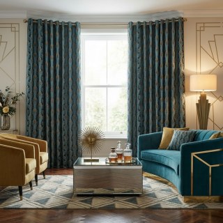 Geometrische Glamour Blau Grün und Gold Retro Art Deco Vorhänge 3