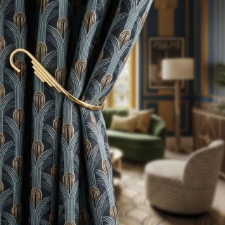 Geometrische Glamour Blau Grün und Gold Retro Art Deco Vorhänge 2