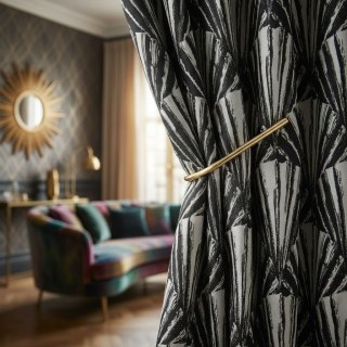 Gilded Breeze Schwarz und Silber Art-Deco Geometrische Vorhänge 2