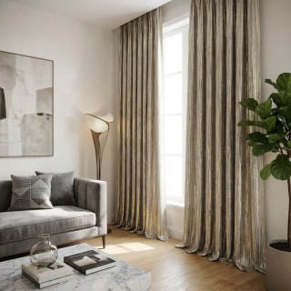 Vergoldete Streifen Dezente strukturierte graue und goldene gestreifte Gardine 4