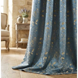 Golden Grove Luxuriöser Jacquard Seidiger Blauer Vorhang