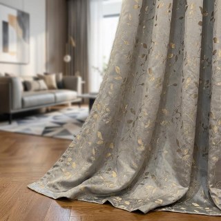 Golden Grove Luxus Jacquard Seidenglanz Grau und Gold Florale Gardinen 2