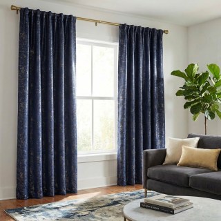 Golden Nebula Luxus Jacquard Dunkelblaue Vorhänge mit Goldglitzer 4