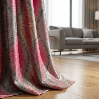 Ikat Wellen Schwarz Magenta Rot Ogee Geometrische Vorhänge mit Gold Details 3